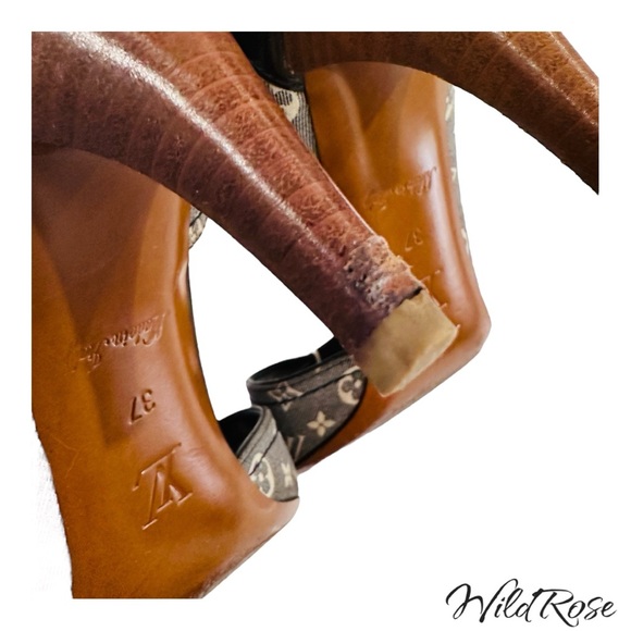 Louis Vuitton Blue Mini Lin Canvas And Patent Leather D'orsay Open Toe Pumps 37 - Picture 12 of 17